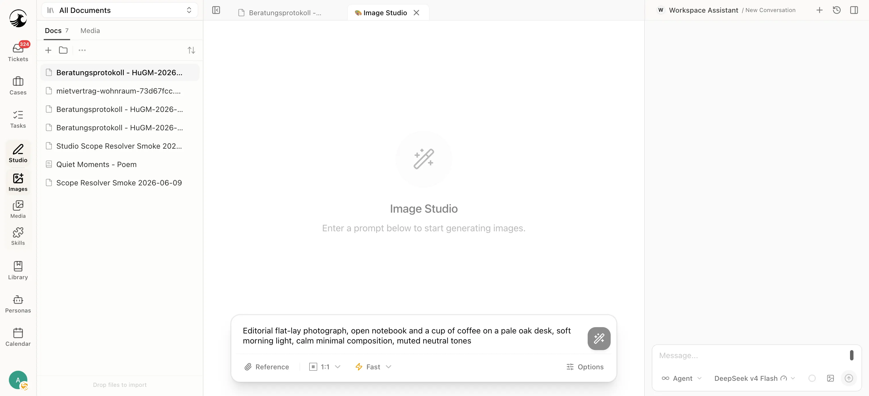 The Image Studio: generate images inside the same workspace as part of a larger piece of work.